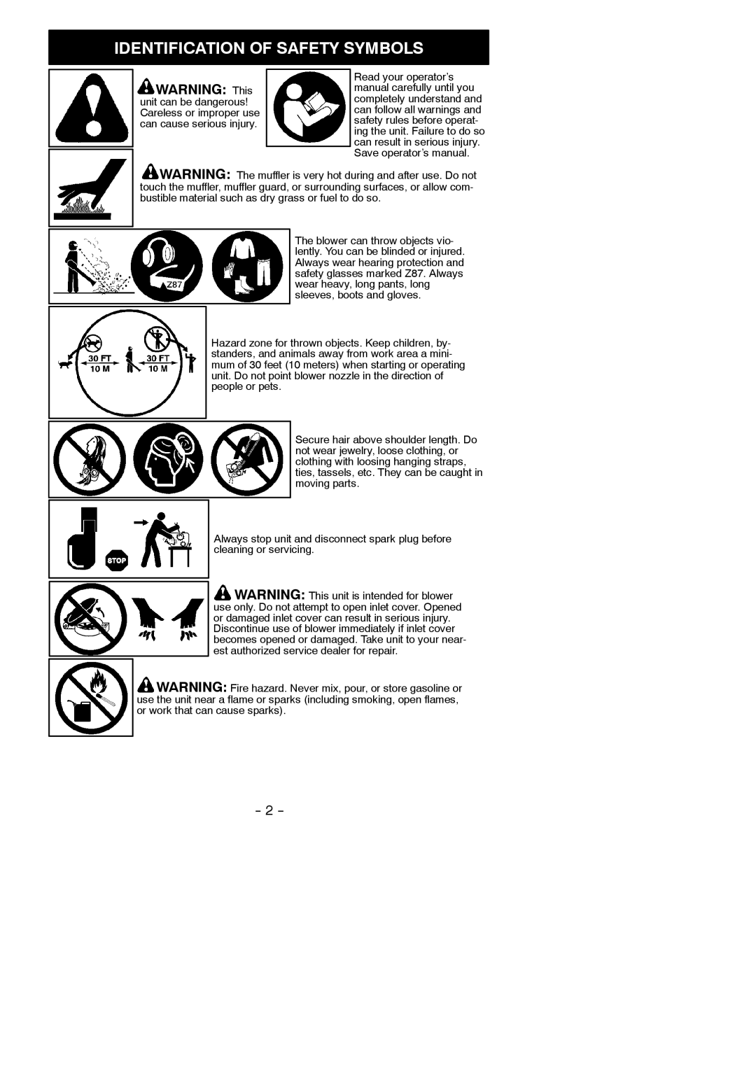 Weed Eater 545137221 instruction manual Identification of Safety Symbols 