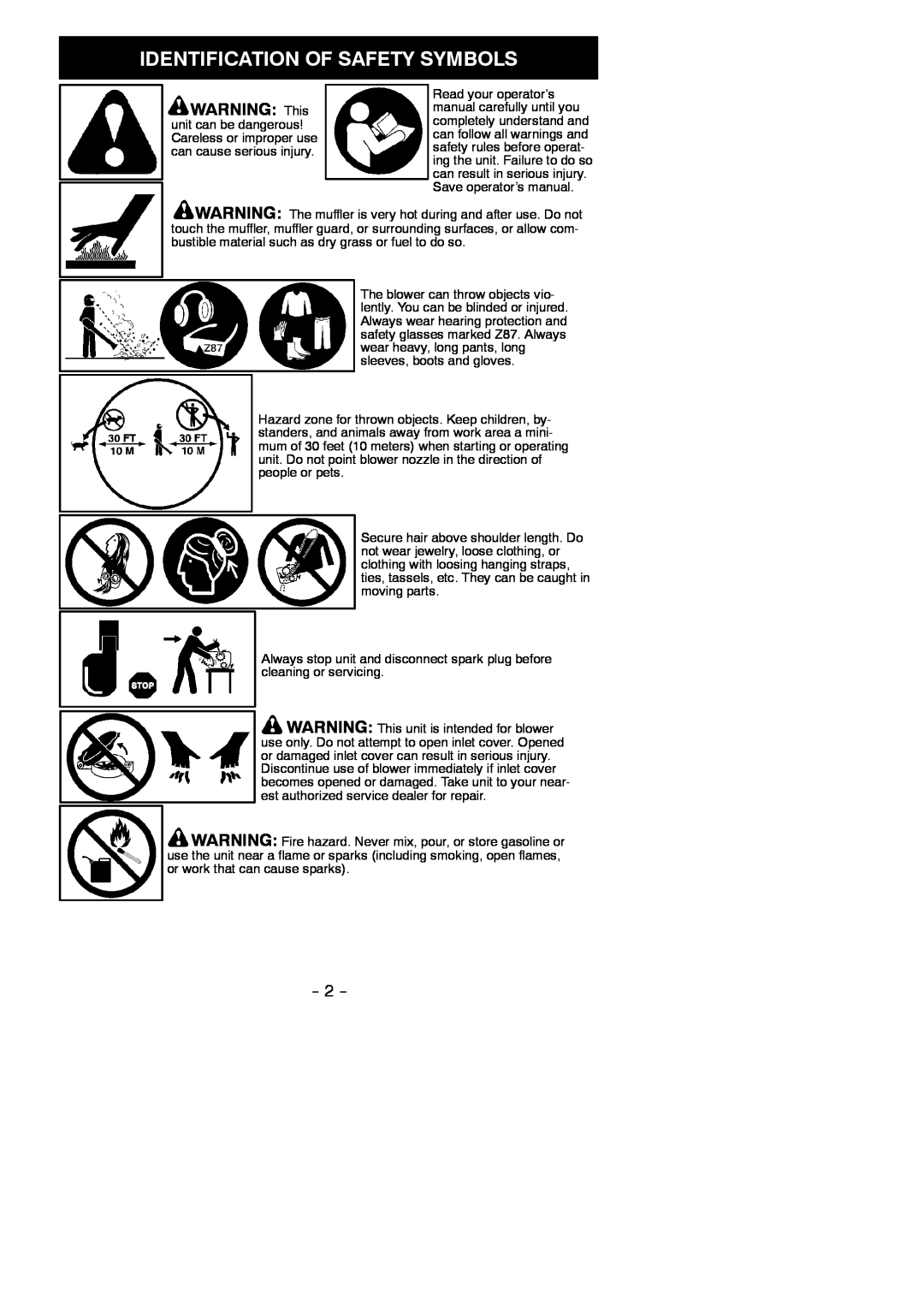Weed Eater 545137221 instruction manual Identification Of Safety Symbols, WARNING This 