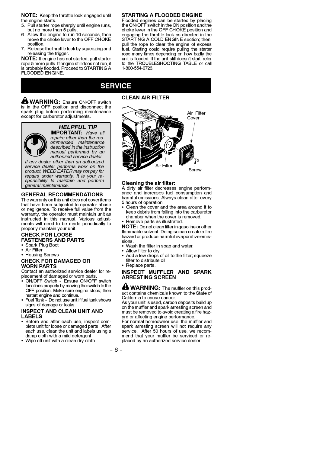 Weed Eater 545137297 instruction manual Service 