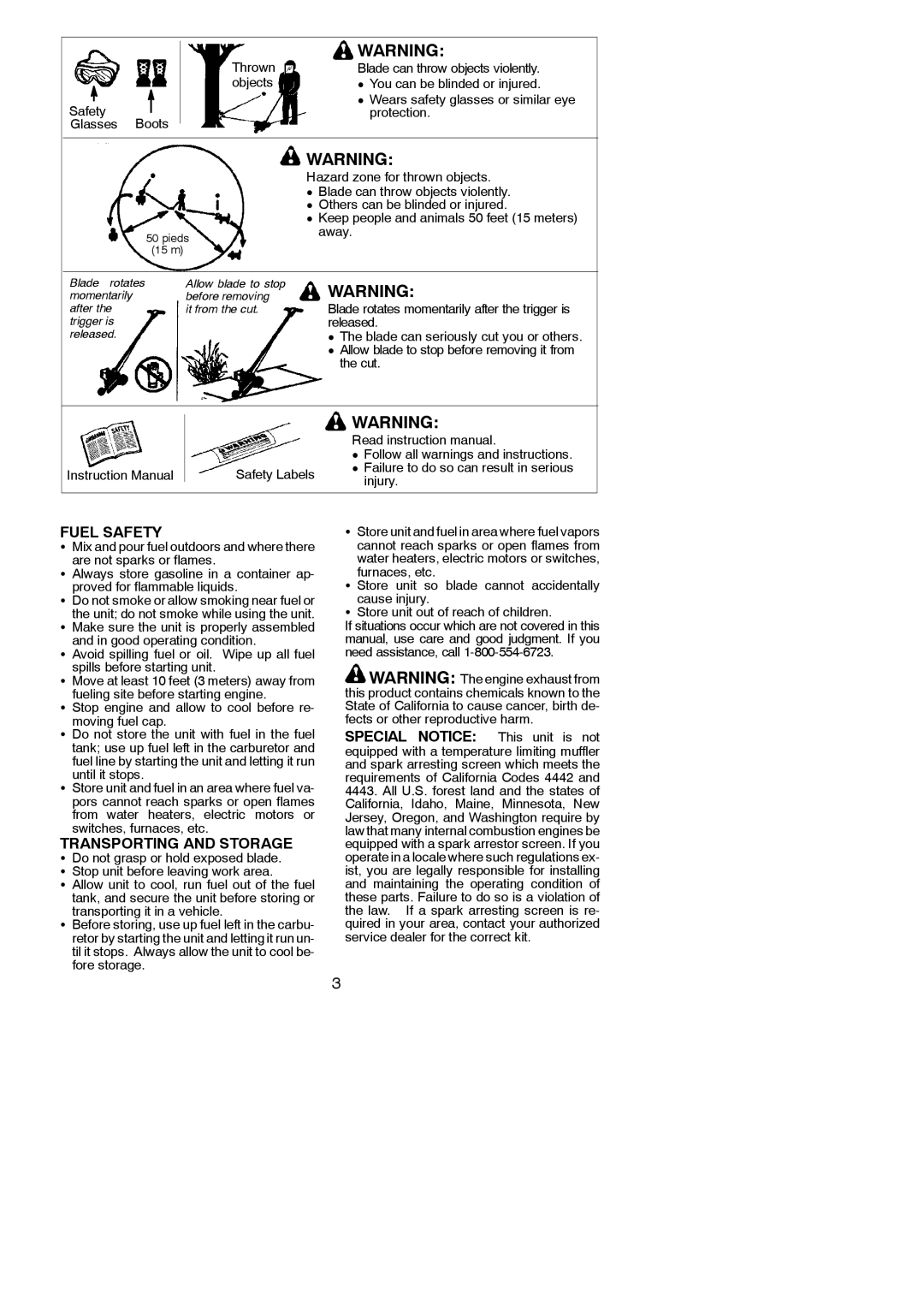 Weed Eater 545186731 instruction manual Fuel Safety, Transporting and Storage, Special Notice This unit is not 