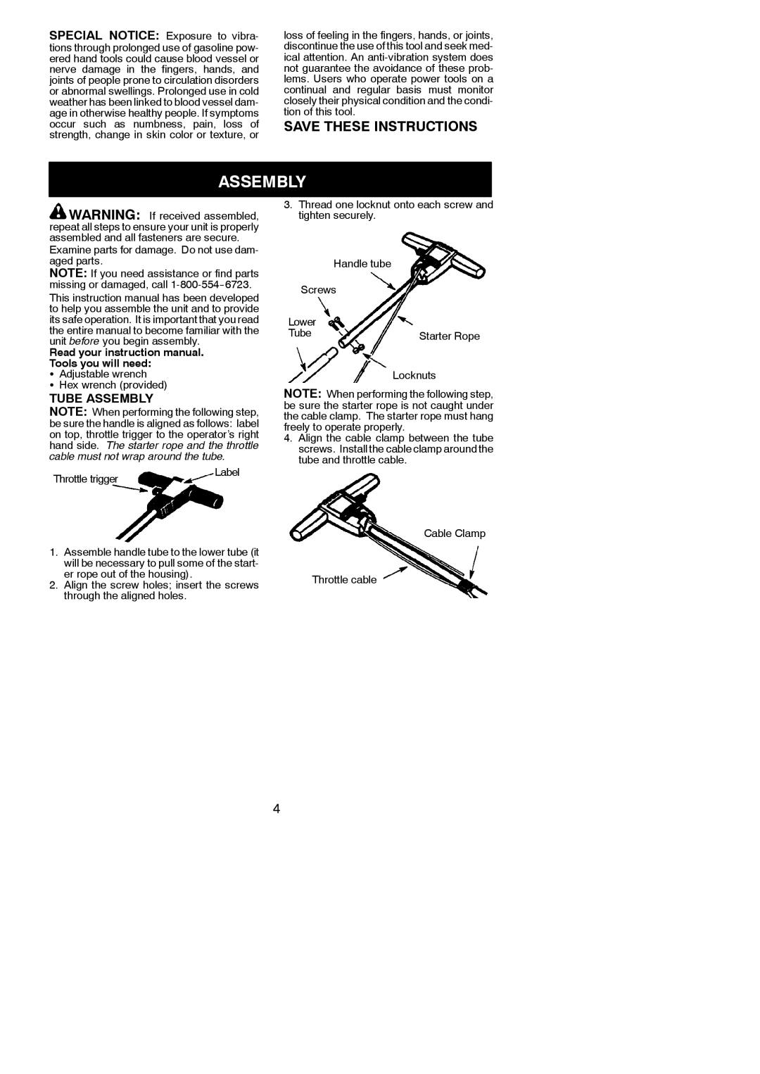 Weed Eater 545186731 Tube Assembly, Examine parts for damage. Do not use dam- aged parts, Throttle trigger 