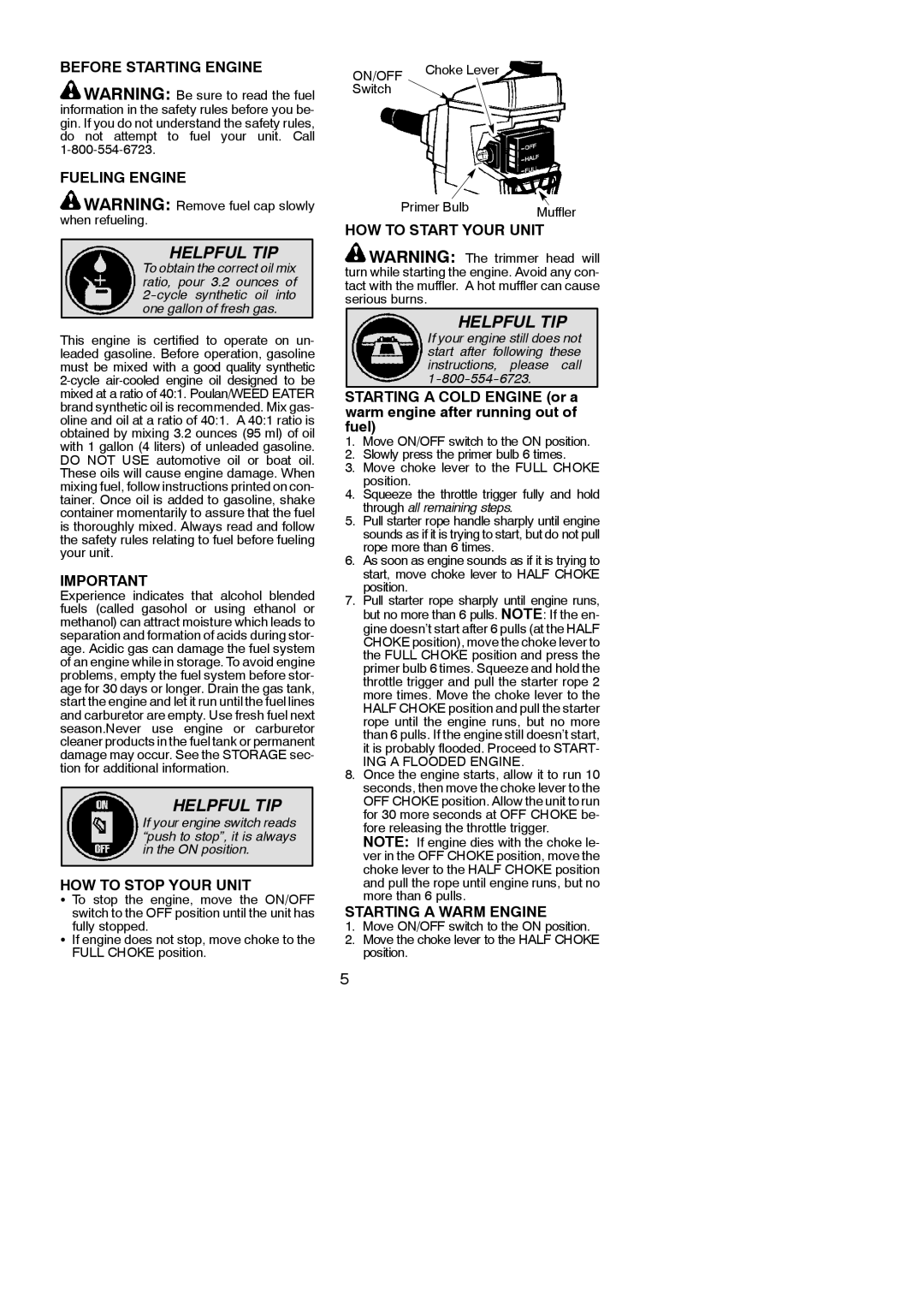 Weed Eater 545186748 Before Starting Engine Fueling Engine, HOW to Stop Your Unit, HOW to Start Your Unit 