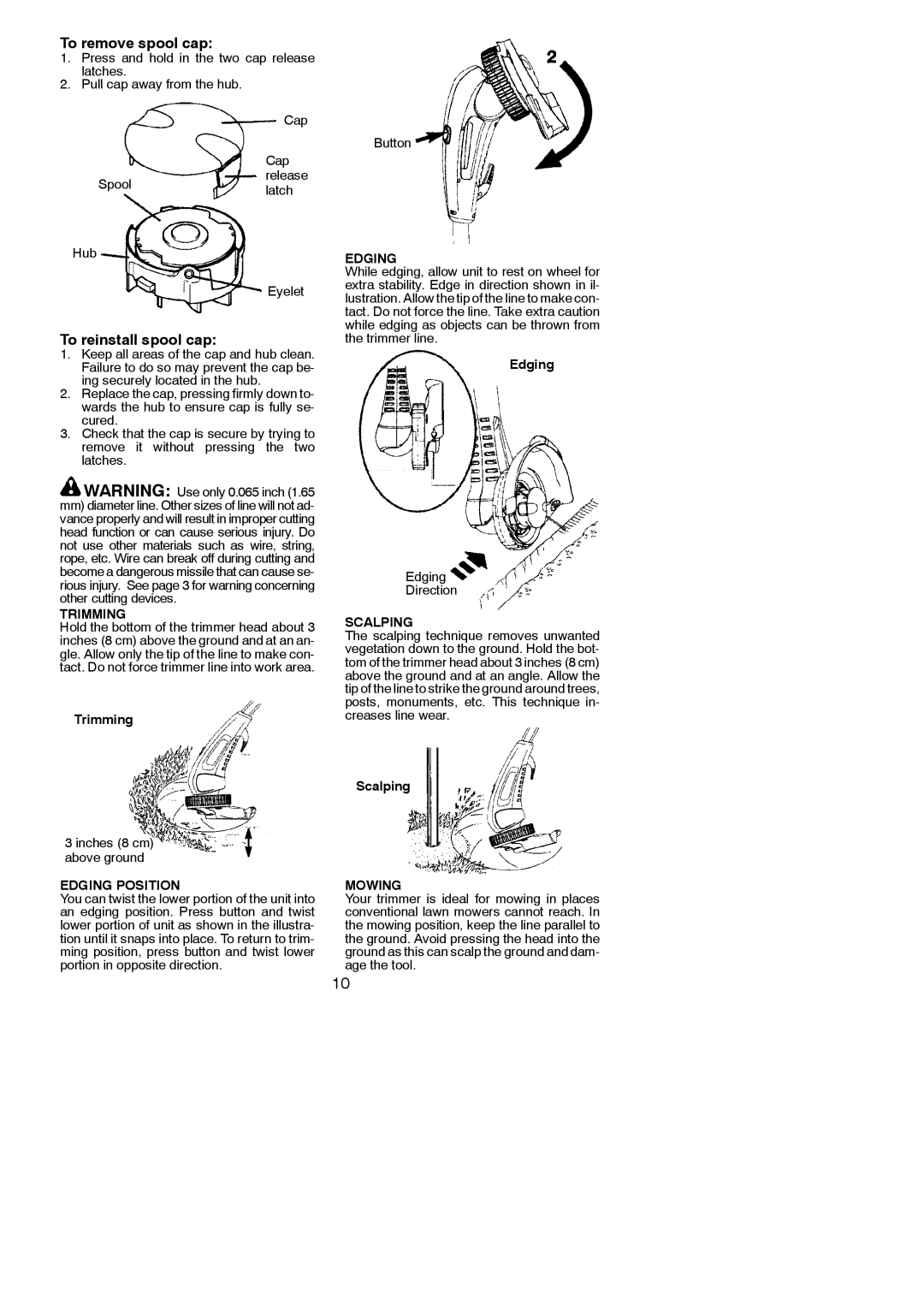 Weed Eater 545186757 instruction manual Trimming, Edging, Scalping, Mowing 