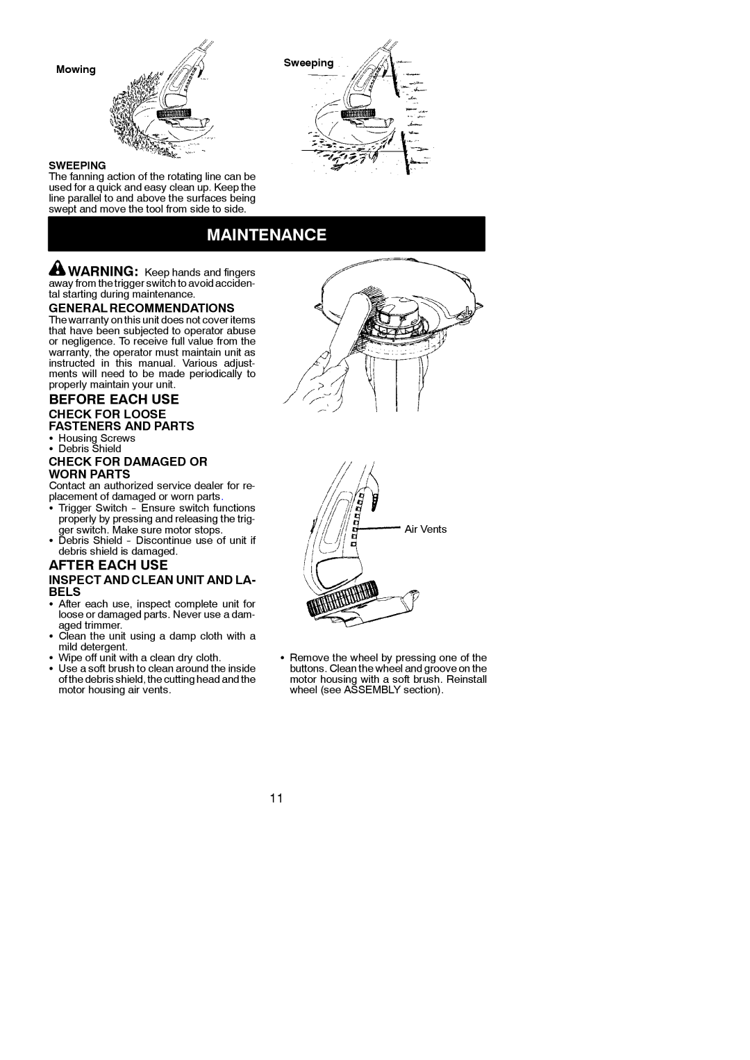 Weed Eater 545186757 instruction manual Maintenance, General Recommendations, Check for Loose Fasteners and Parts 