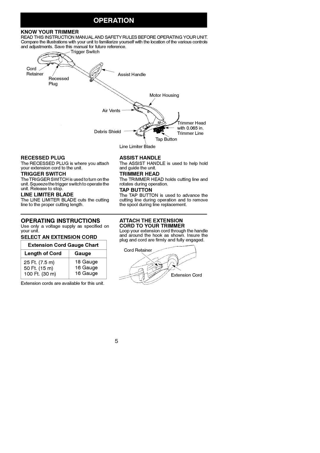 Weed Eater 952711728, 545186758, 952711708 instruction manual Operation, Operating Instructions 