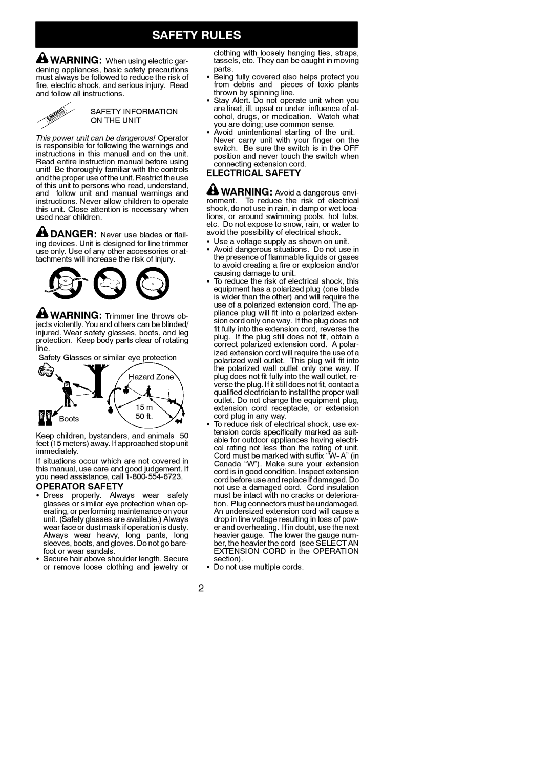 Weed Eater 545186759, 952711711 instruction manual Safety Rules, Operator Safety, Electrical Safety 