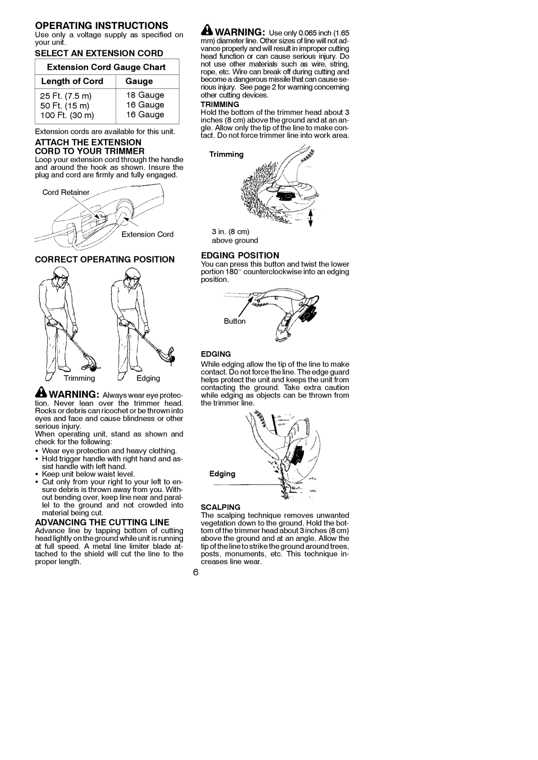 Weed Eater 545186762 Operating Instructions, Attach the Extension Cord to Your Trimmer, Correct Operating Position 