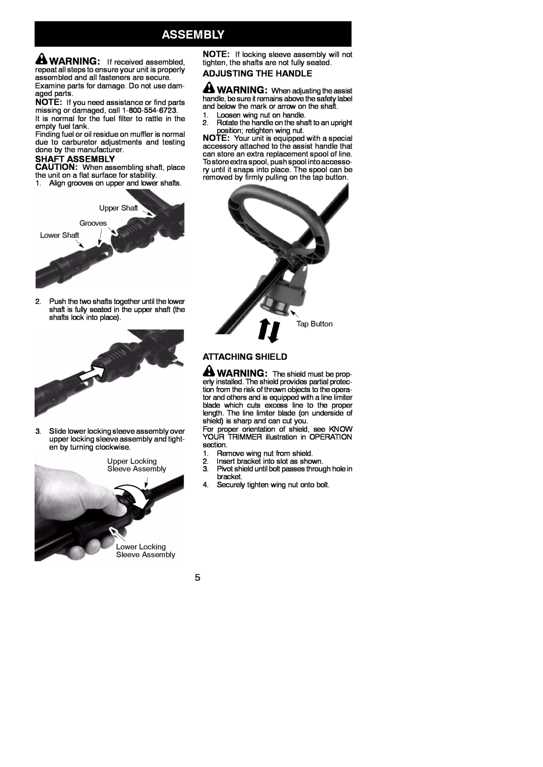 Weed Eater FX26SC, 545186796 instruction manual Shaft Assembly, Adjusting The Handle, Attaching Shield 