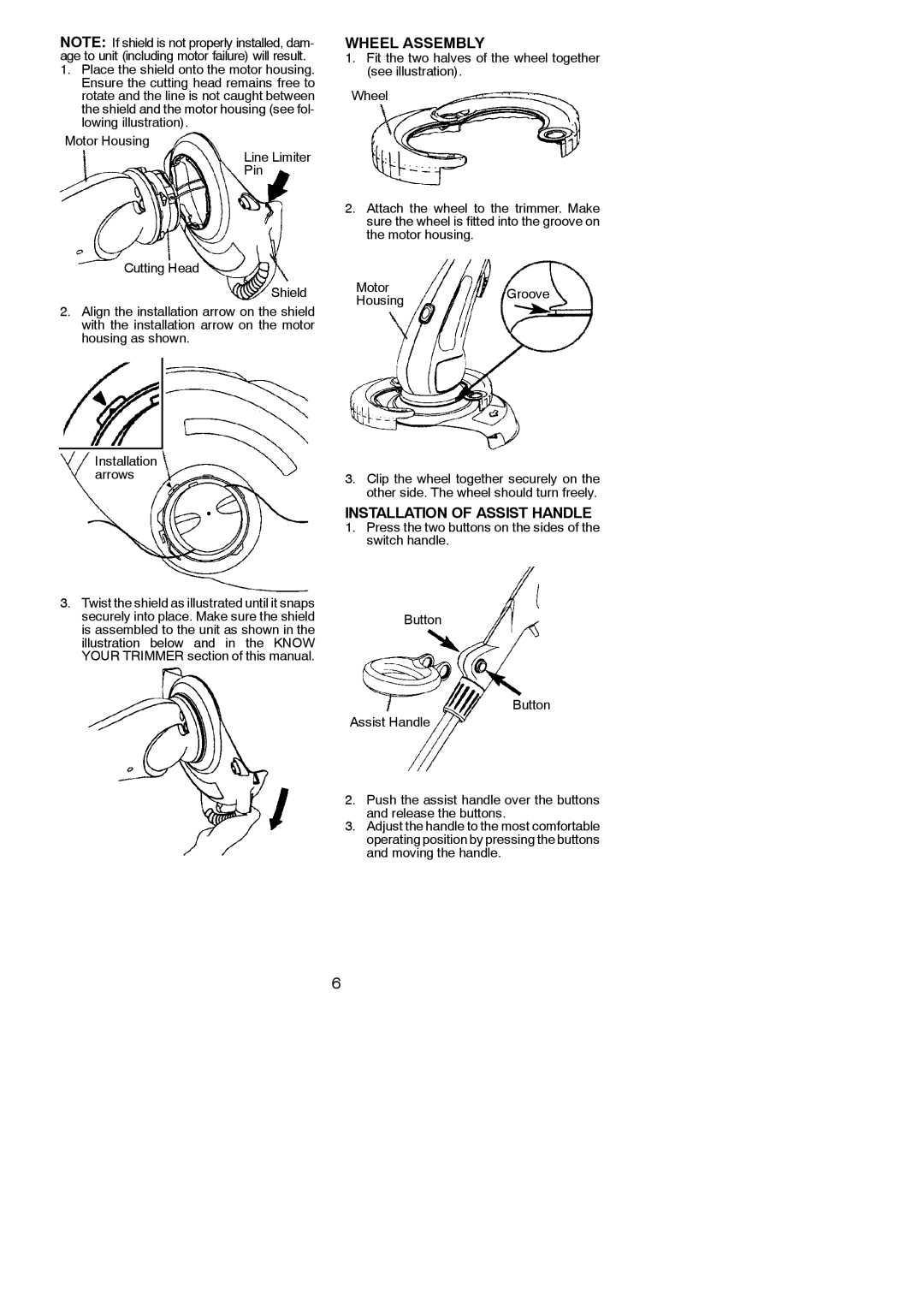 Weed Eater 600, 545186765 instruction manual Wheel Assembly, Installation of Assist Handle, Housing 