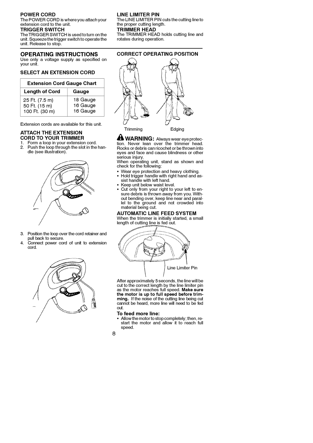 Weed Eater 600, 545186765 instruction manual Operating Instructions 