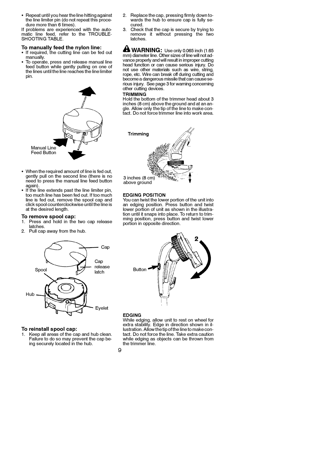 Weed Eater 545186765, 600 instruction manual Trimming, Edging 