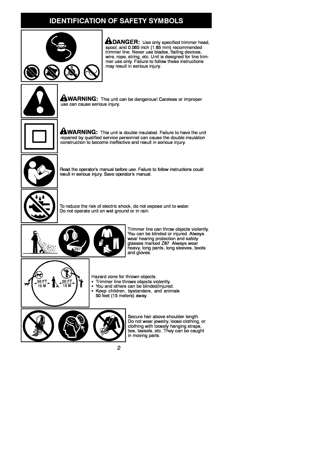 Weed Eater 600, 545186765 instruction manual Identification Of Safety Symbols 