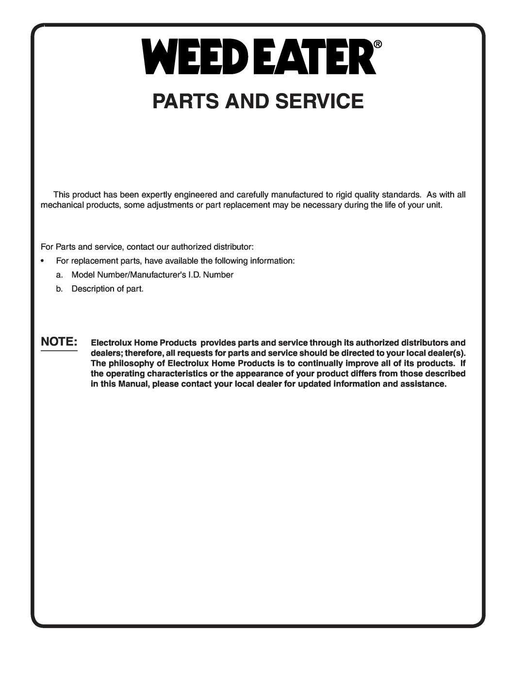 Weed Eater 60614, 405209 manual Parts And Service 