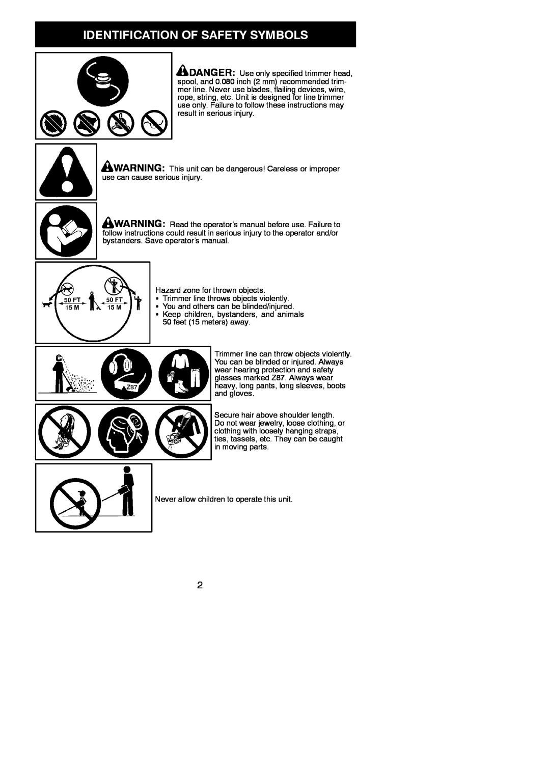 Weed Eater 795711814, 952711795 instruction manual Identification Of Safety Symbols 