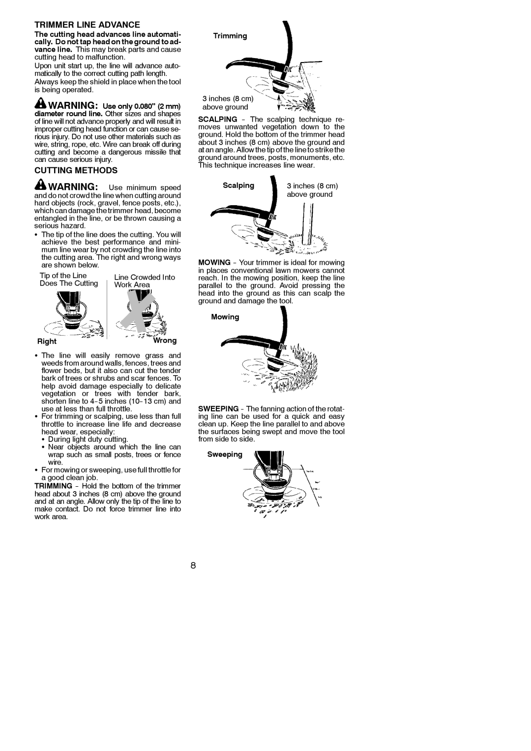 Weed Eater 952711797 instruction manual Trimmer Line Advance, Cutting Methods, Tip of the Line, Does The Cutting Work Area 