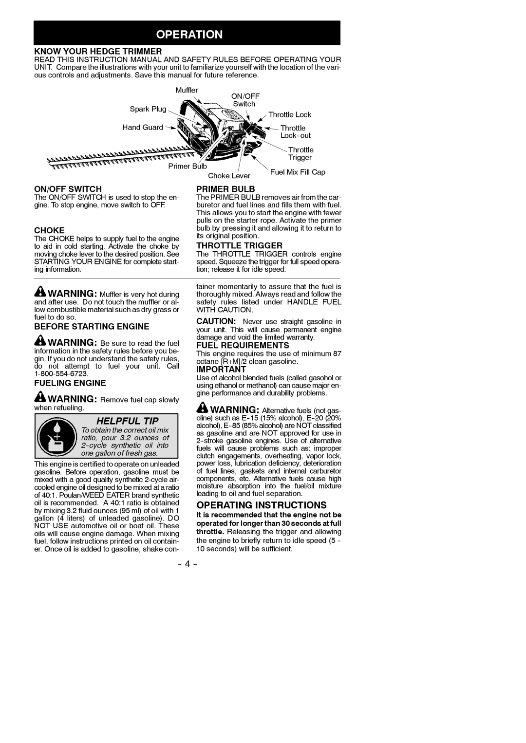 Weed Eater 952711802, 952711803 instruction manual Operation 