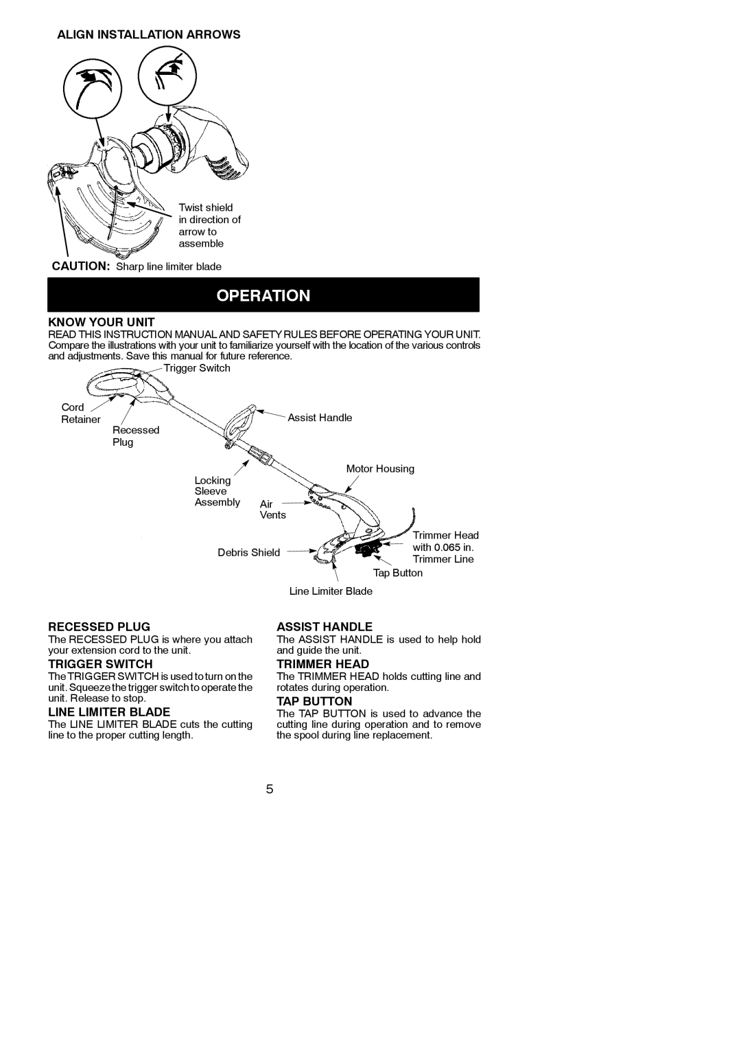 Weed Eater 952711865 instruction manual Operation 