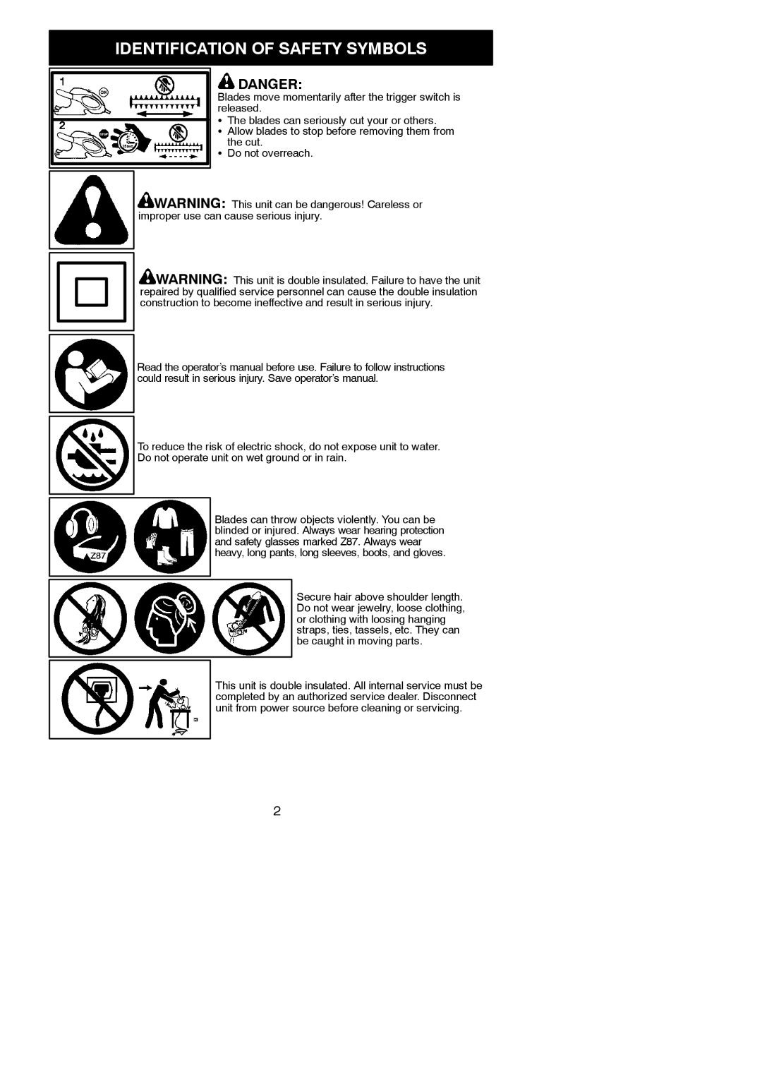 Weed Eater 952711898, 952711897 instruction manual Identification of Safety Symbols 