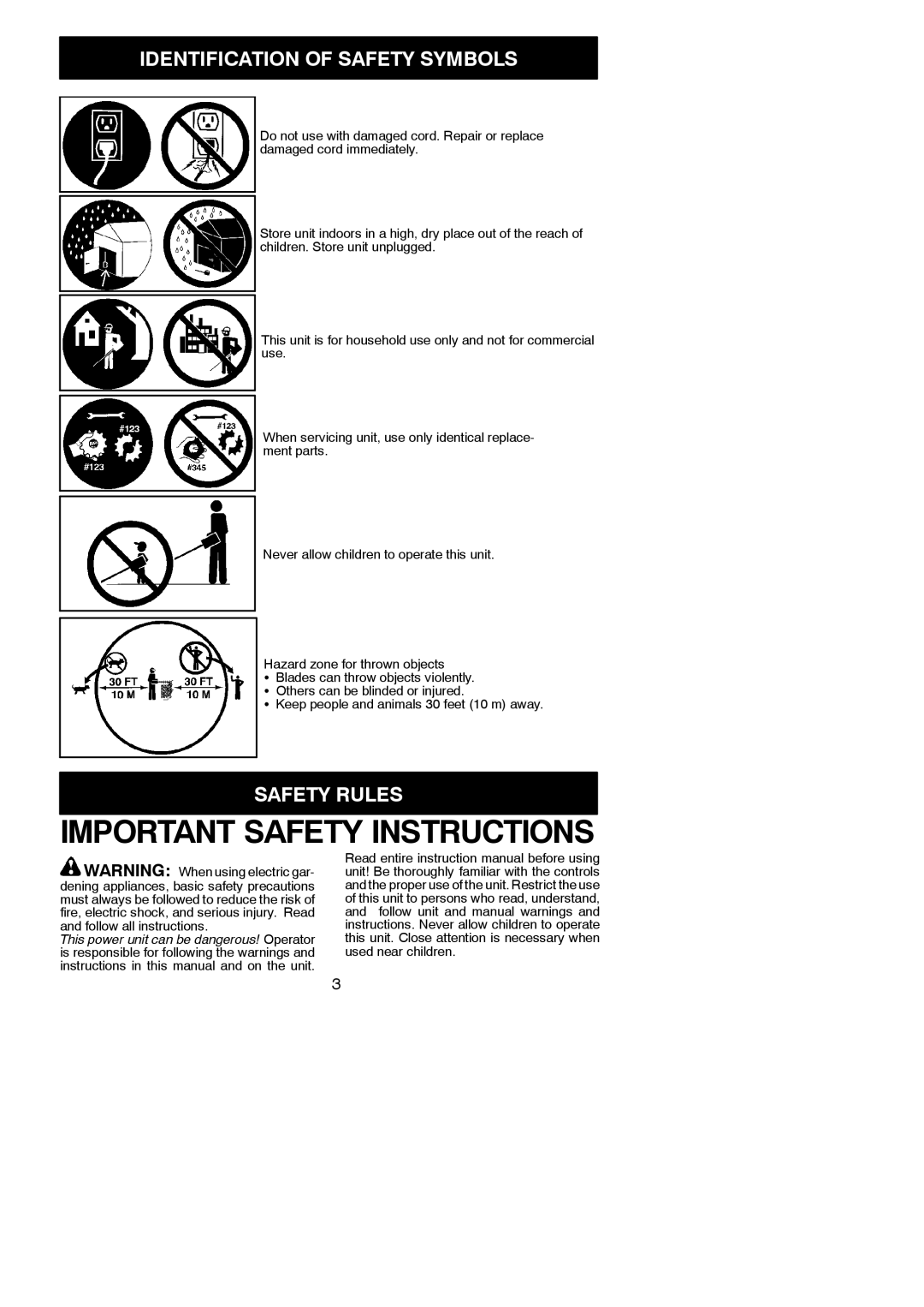 Weed Eater 952711897, 952711898 instruction manual Important Safety Instructions, Safety Rules 