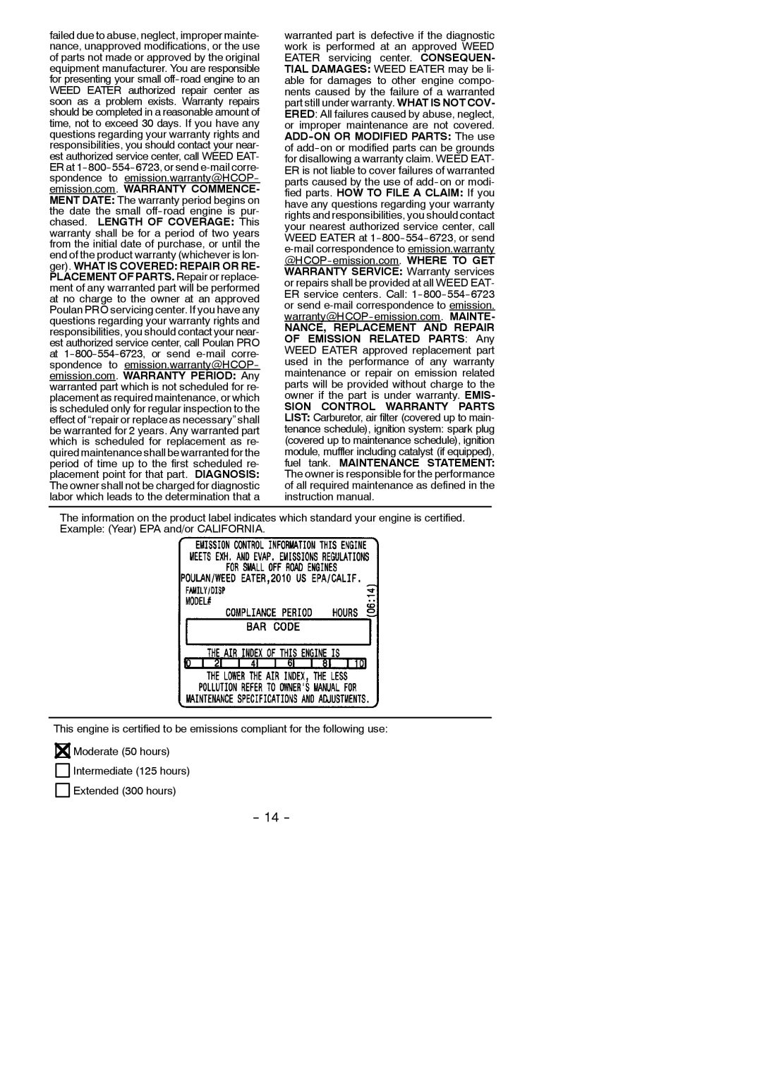 Weed Eater 952711922, 115351027 instruction manual Fuel tank. Maintenance Statement 