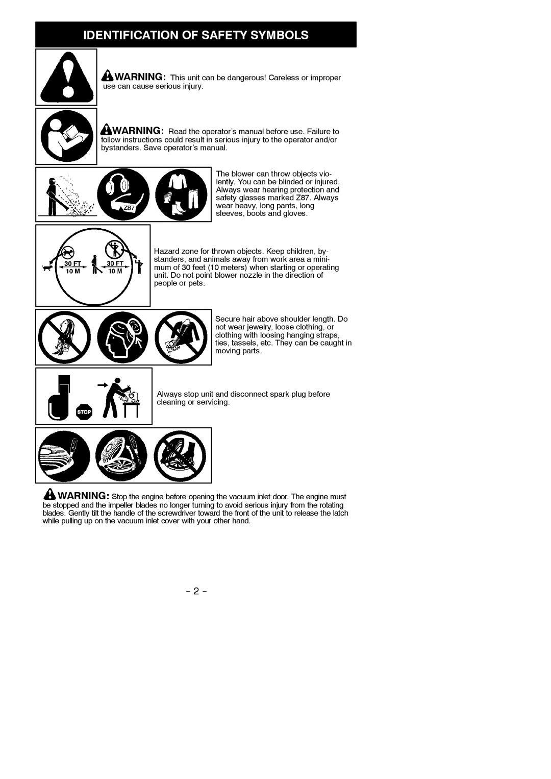 Weed Eater 952711922, 115351027 instruction manual Identification of Safety Symbols 