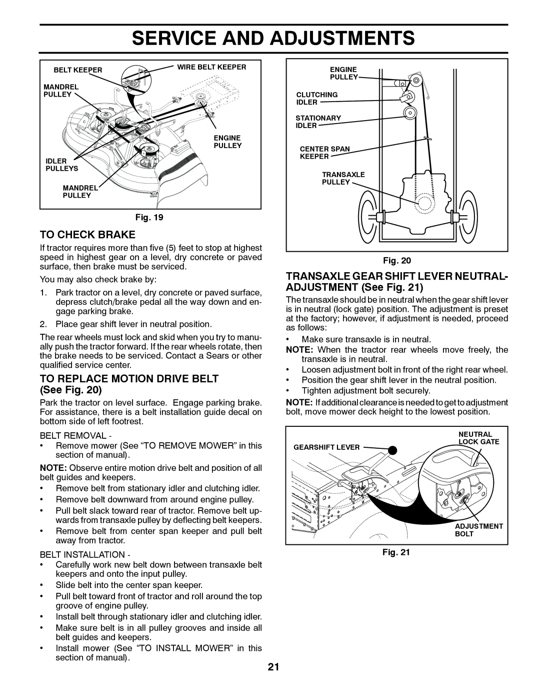 Weed Eater 96018000100, 435073 manual To Check Brake, To Replace Motion Drive Belt See Fig 