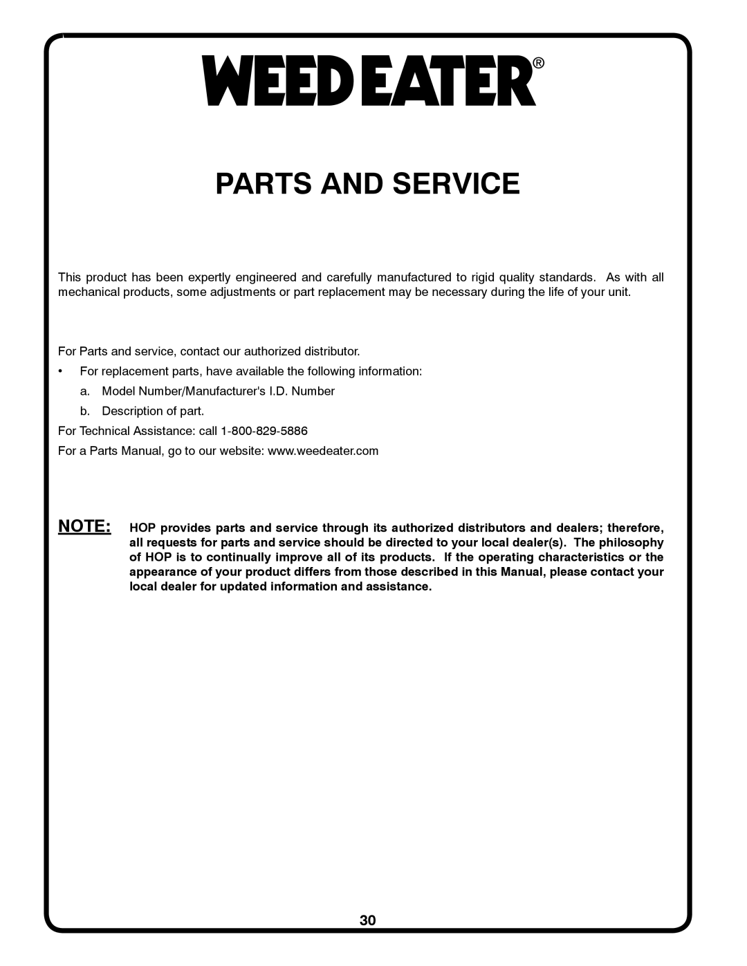 Weed Eater 96018000100, 435073 manual Parts and Service 