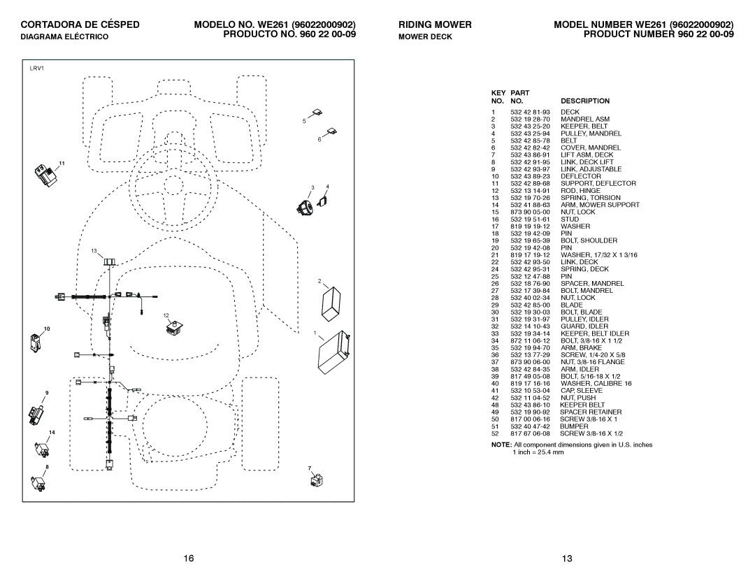 Weed Eater 96022000902 Mandrel ASM, KEEPER, Belt, ROD, Hinge, Stud, Pin, LINK, Deck, SPRING, Deck, BOLT, Blade 