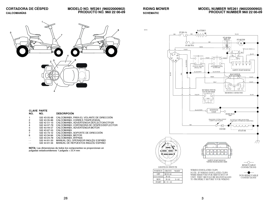 Weed Eater 96022000902 manual Modelo NO. WE261, Producto no 22, Model Number WE261, Product Number 960 22 