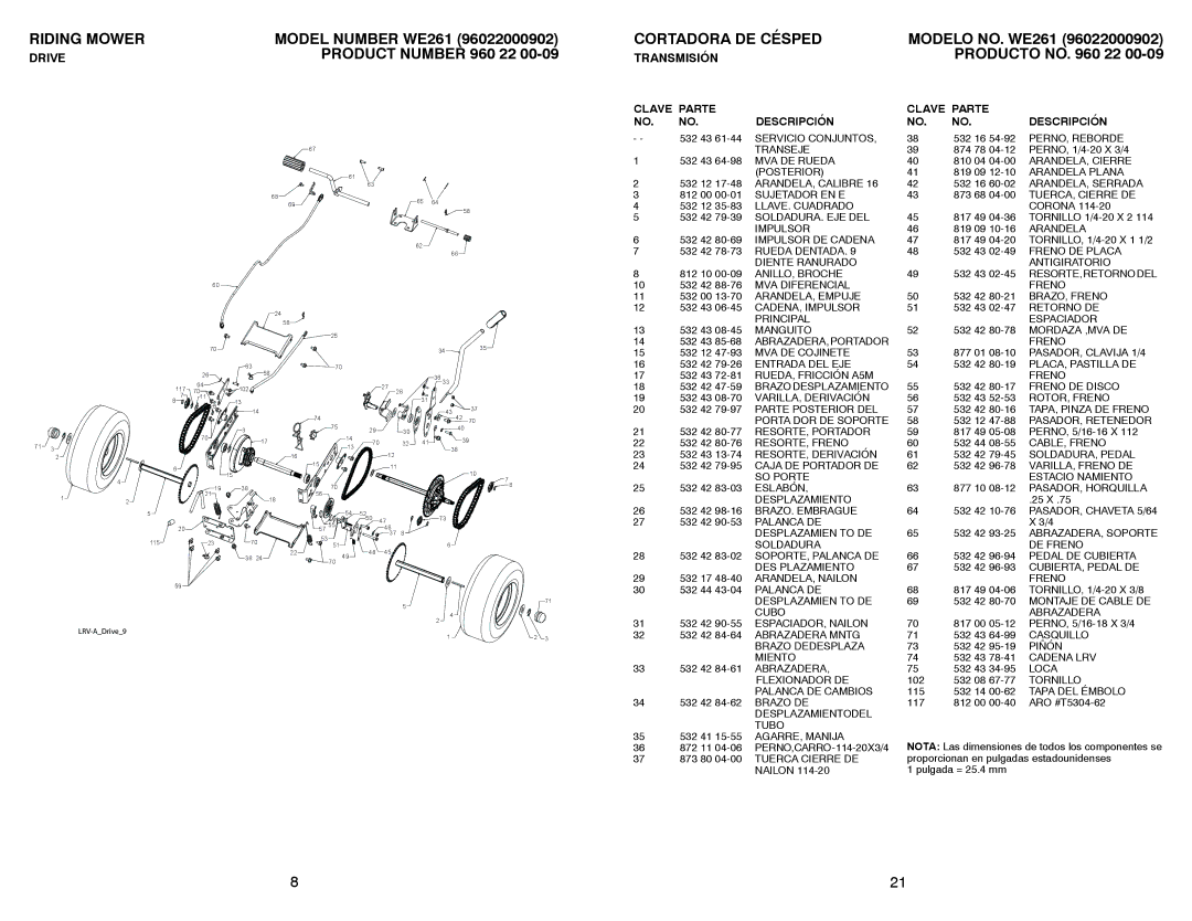 Weed Eater manual Modelo NO. WE261 96022000902 Producto no 22 