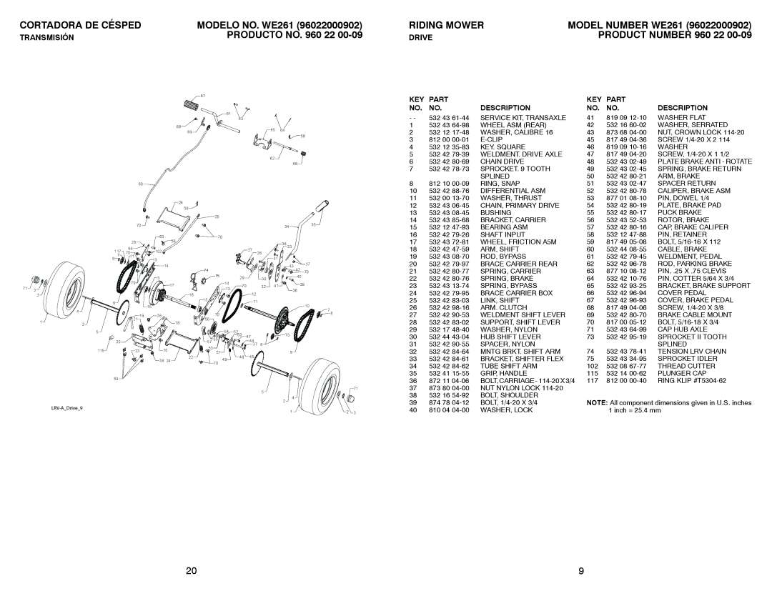 Weed Eater 96022000902 Service KIT, Transaxle, Washer Flat, Wheel ASM Rear, WASHER, Calibre, Clip, KEY. Square, Splined 