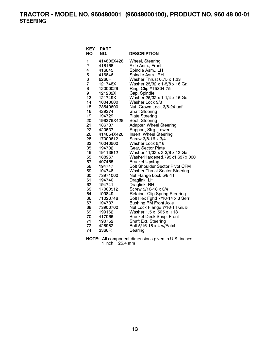 Weed Eater manual Tractor Model no 96048000100, Product no 48 