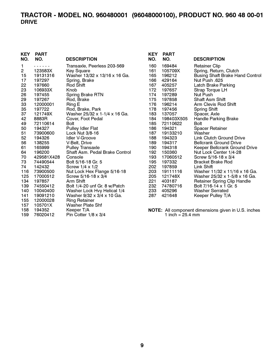 Weed Eater manual Tractor Model no 96048000100, Product no 48 