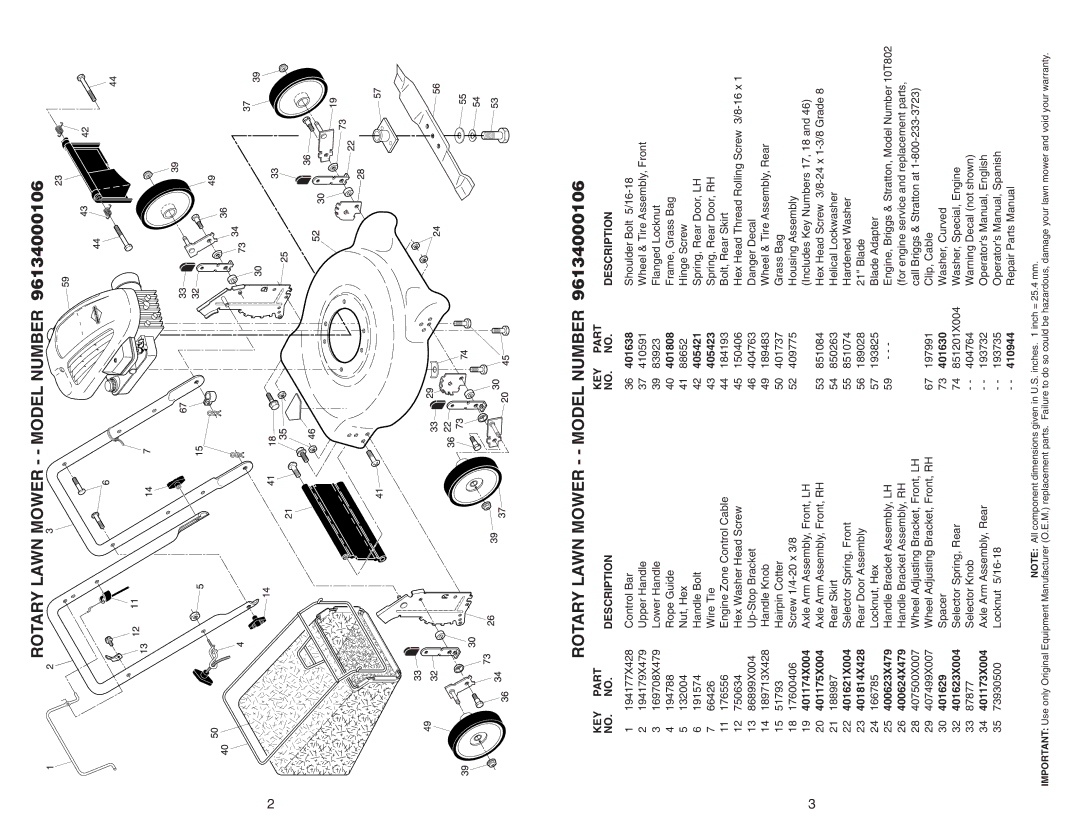 Weed Eater 96134000106 401638, 401808, 405421, 405423, 401174X004, 401175X004, 401621X004, 401814X428, 400623X479, 401629 