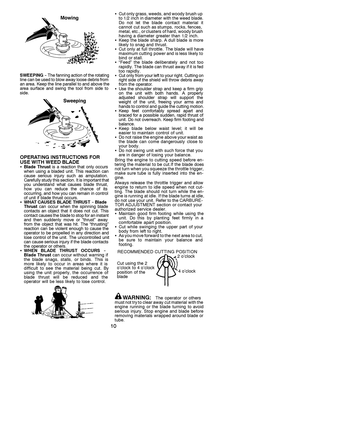 Weed Eater BC2500 LE, 530086828 Operating Instructions for USE with Weed Blade, Recommended Cutting Position 