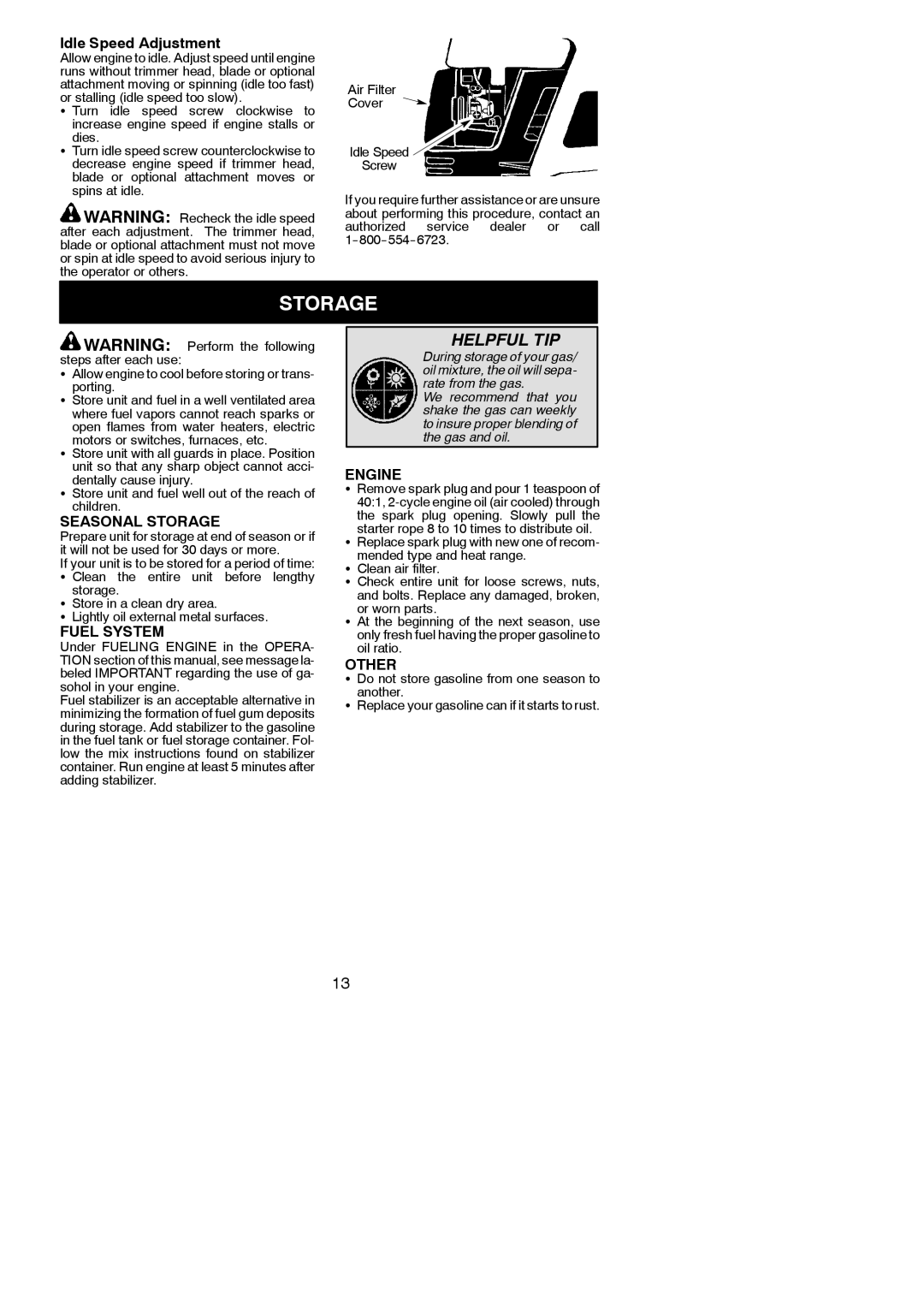 Weed Eater 530165748-01, BC3150 instruction manual Seasonal Storage, Fuel System, Engine, Other 