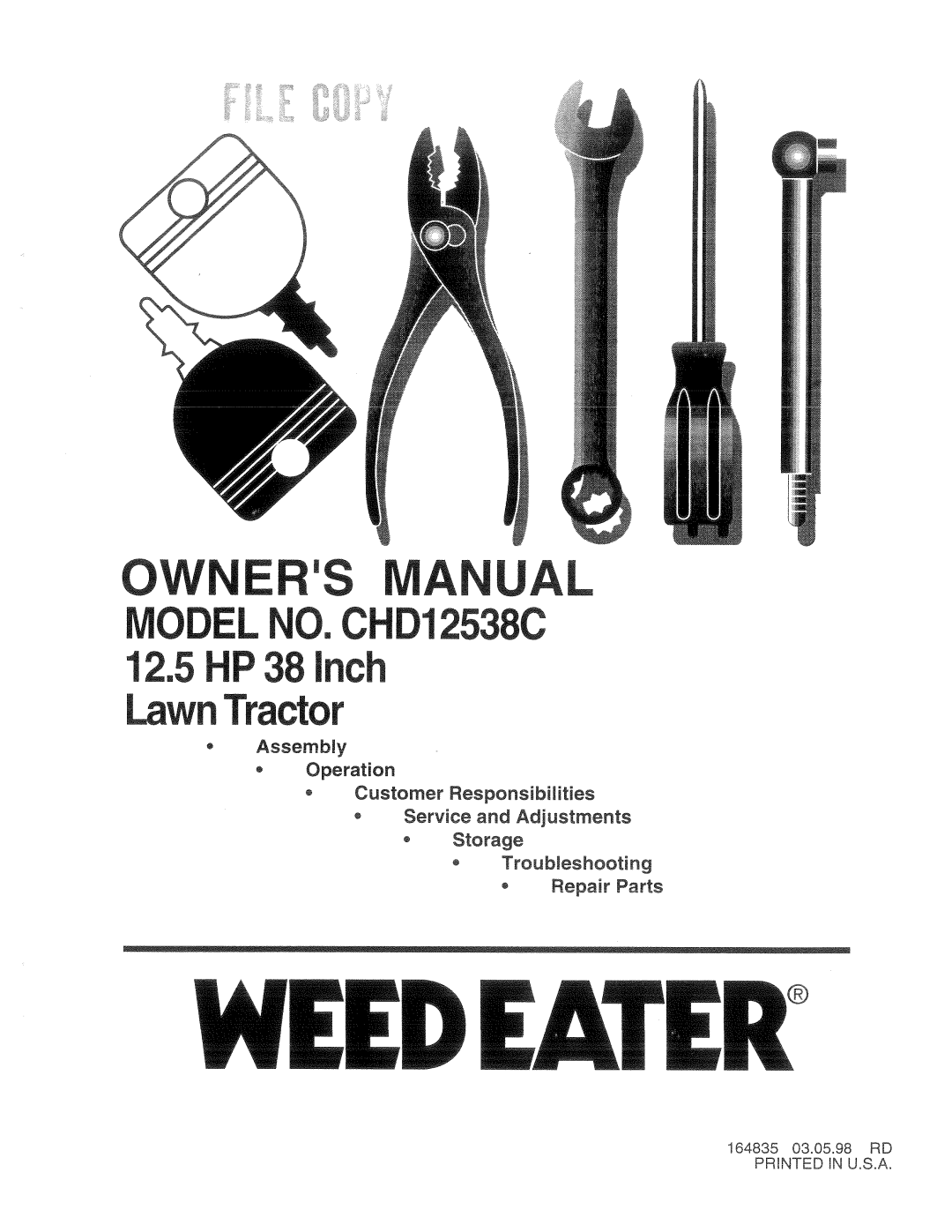 Weed Eater 164835, CHD12538C manual 