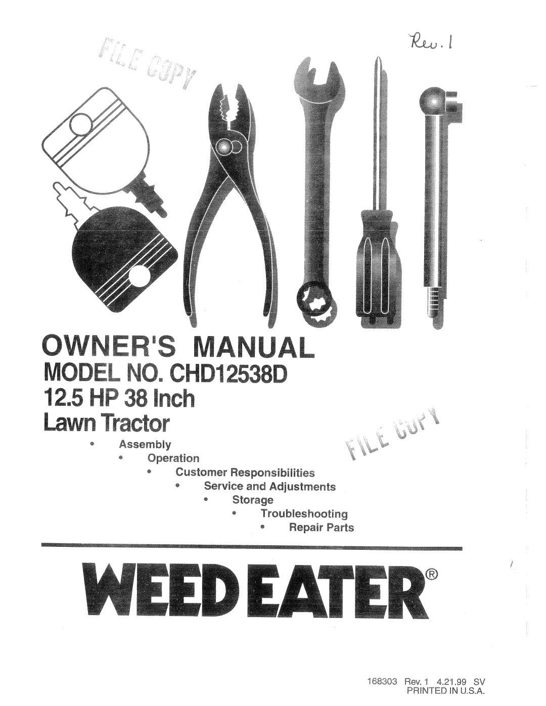 Weed Eater 168303, CHD12538D manual 