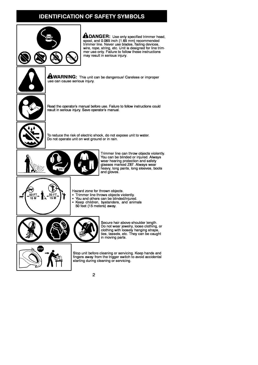 Weed Eater Cordless, 952711896 instruction manual Identification Of Safety Symbols 
