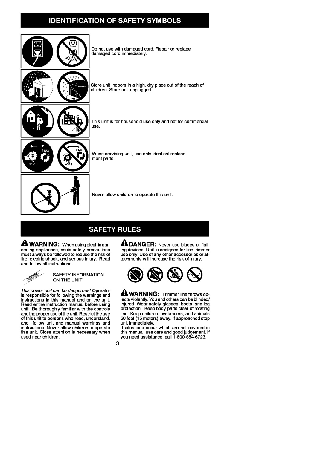Weed Eater 952711896, Cordless instruction manual Safety Rules, Identification Of Safety Symbols 