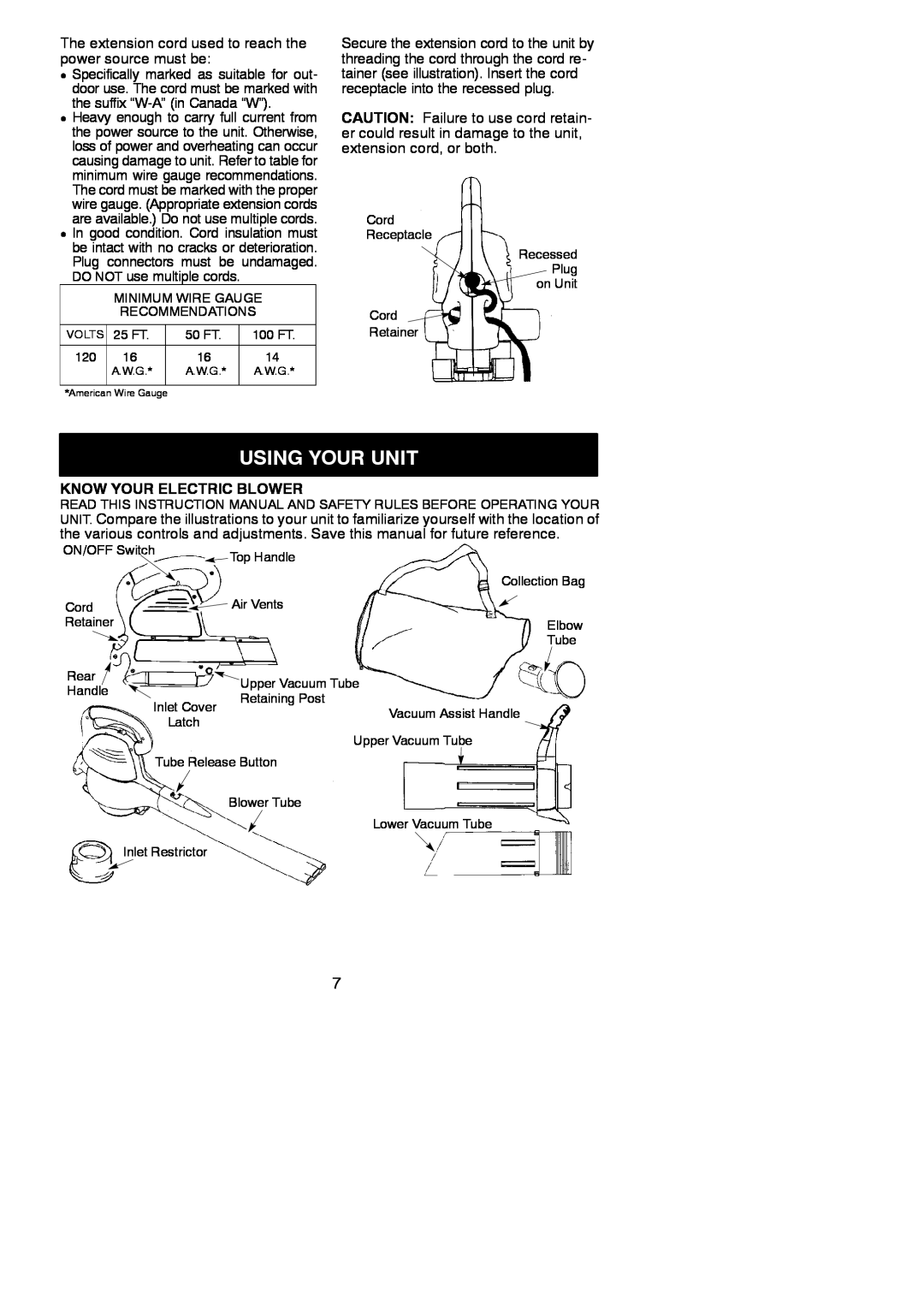 Weed Eater 545117534, EBV 200 instruction manual Using Your Unit, Know Your Electric Blower 