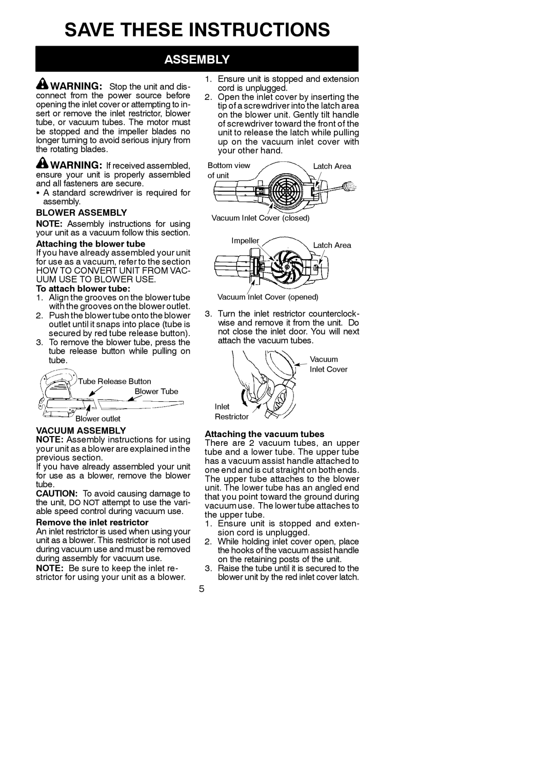 Weed Eater 545117528, EBV VS Standard screwdriver is required for assembly, Blower Assembly, Vacuum Assembly 