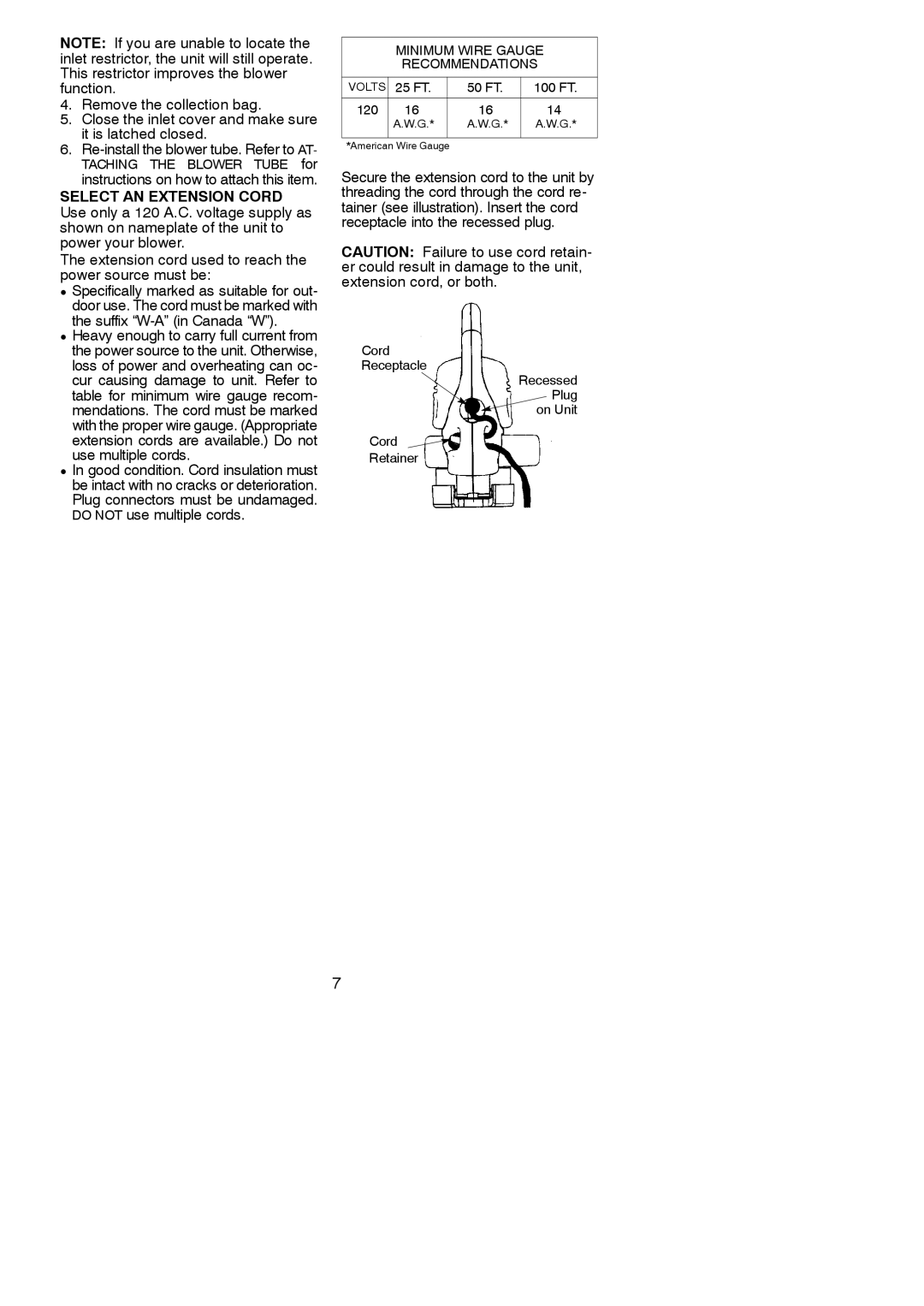 Weed Eater 545117528, EBV VS instruction manual Select AN Extension Cord, Suffix W-A in Canada W, Use multiple cords 