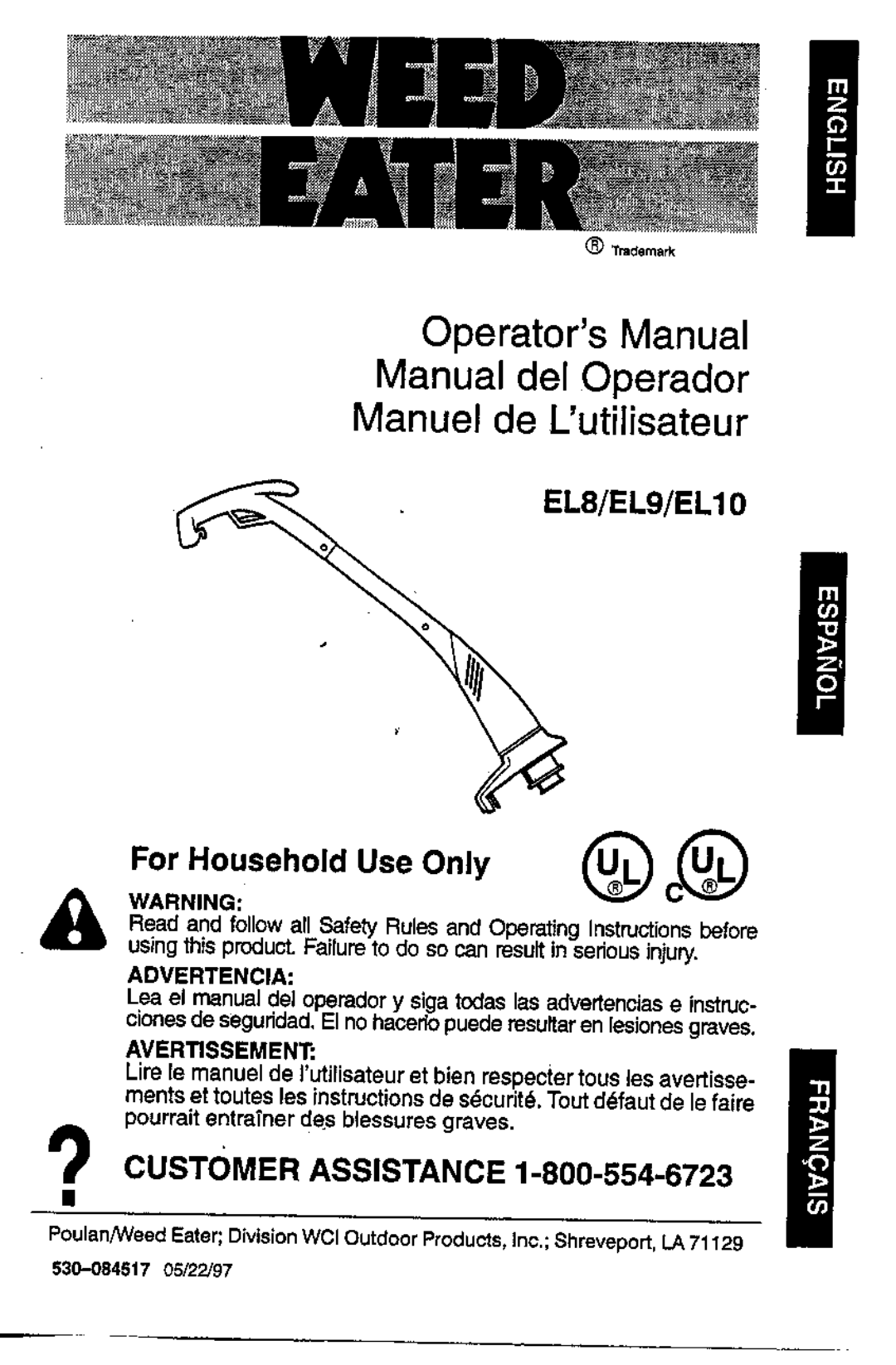 Weed Eater EL10, EL8 manual 