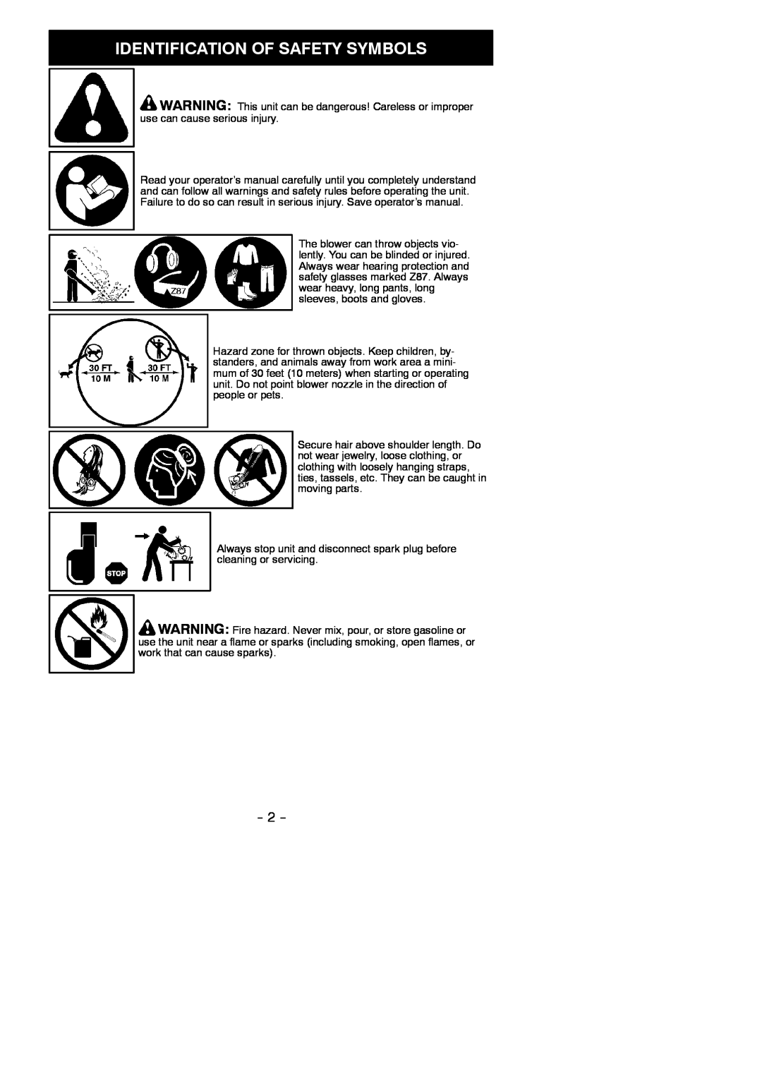 Weed Eater FB25, 545186729 instruction manual Identification Of Safety Symbols 