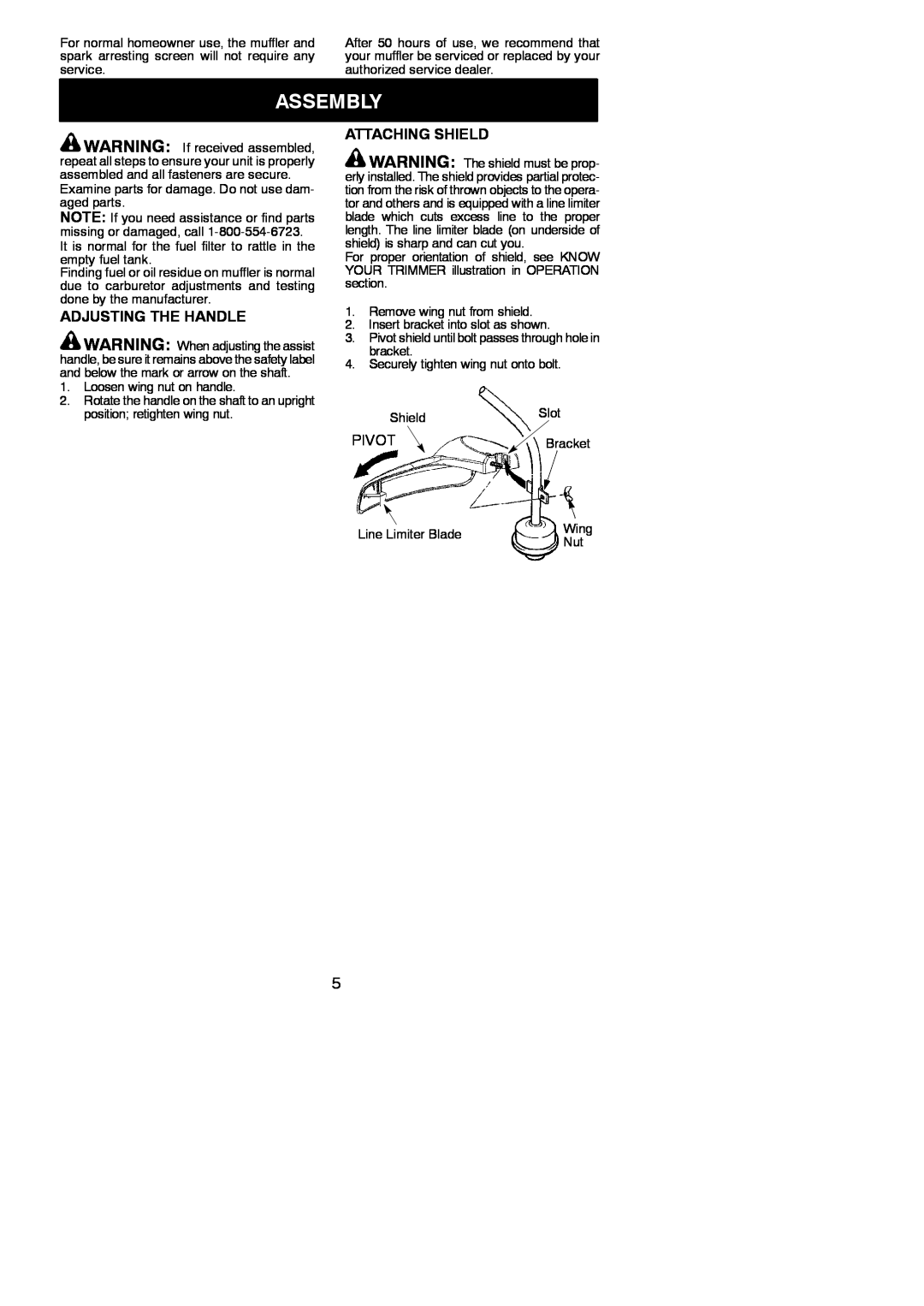 Weed Eater 545186837, FL23 instruction manual Assembly, Adjusting The Handle, Attaching Shield 
