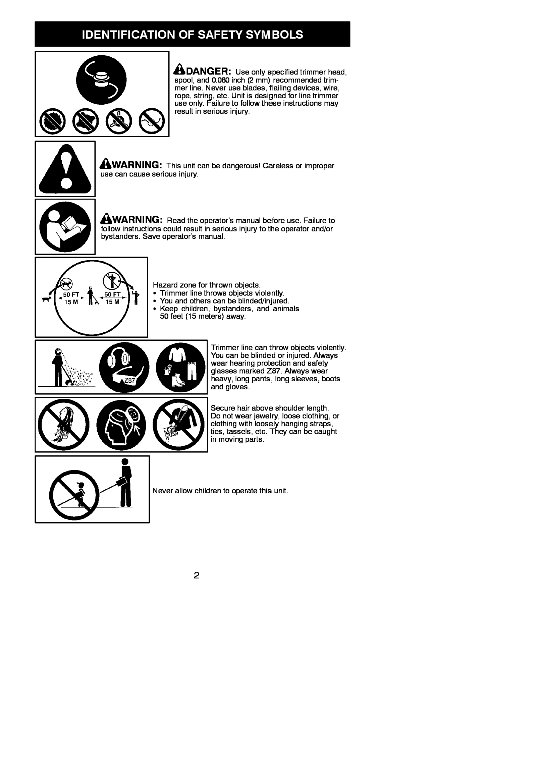 Weed Eater FX20SC, 952711941 instruction manual Identification Of Safety Symbols 