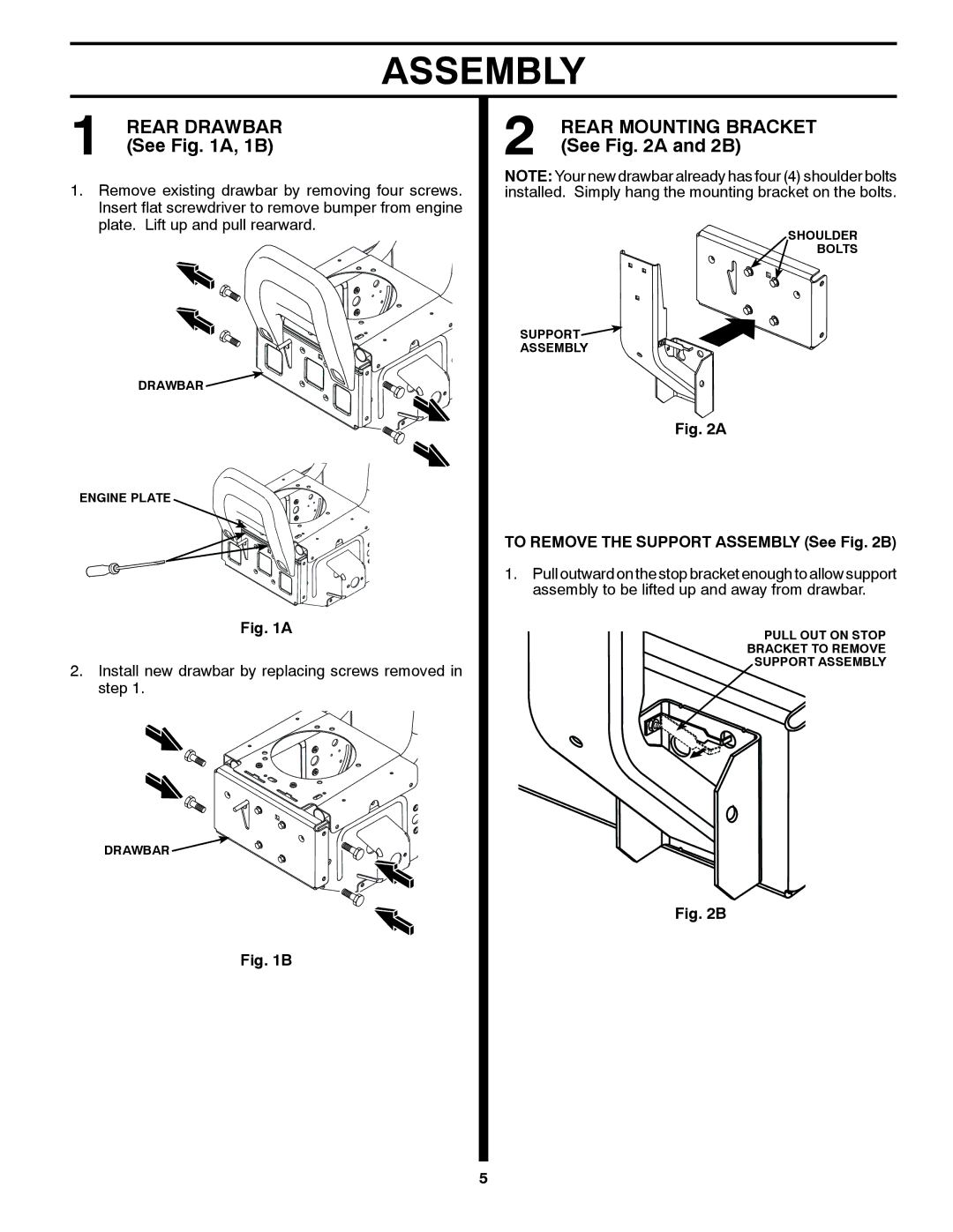 Weed Eater 532 43 46-60, G26LRV, 960 73 00-27 owner manual Assembly, Rear Drawbar See A, 1B, See a and 2B 