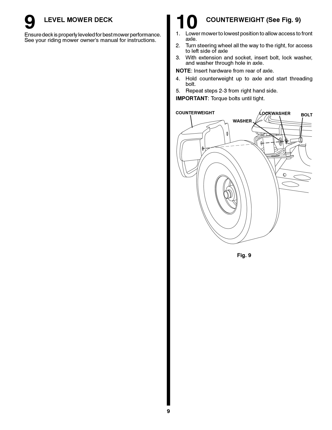 Weed Eater G26LRV, 960 73 00-27, 532 43 46-60 owner manual Level Mower Deck, Counterweight See Fig 