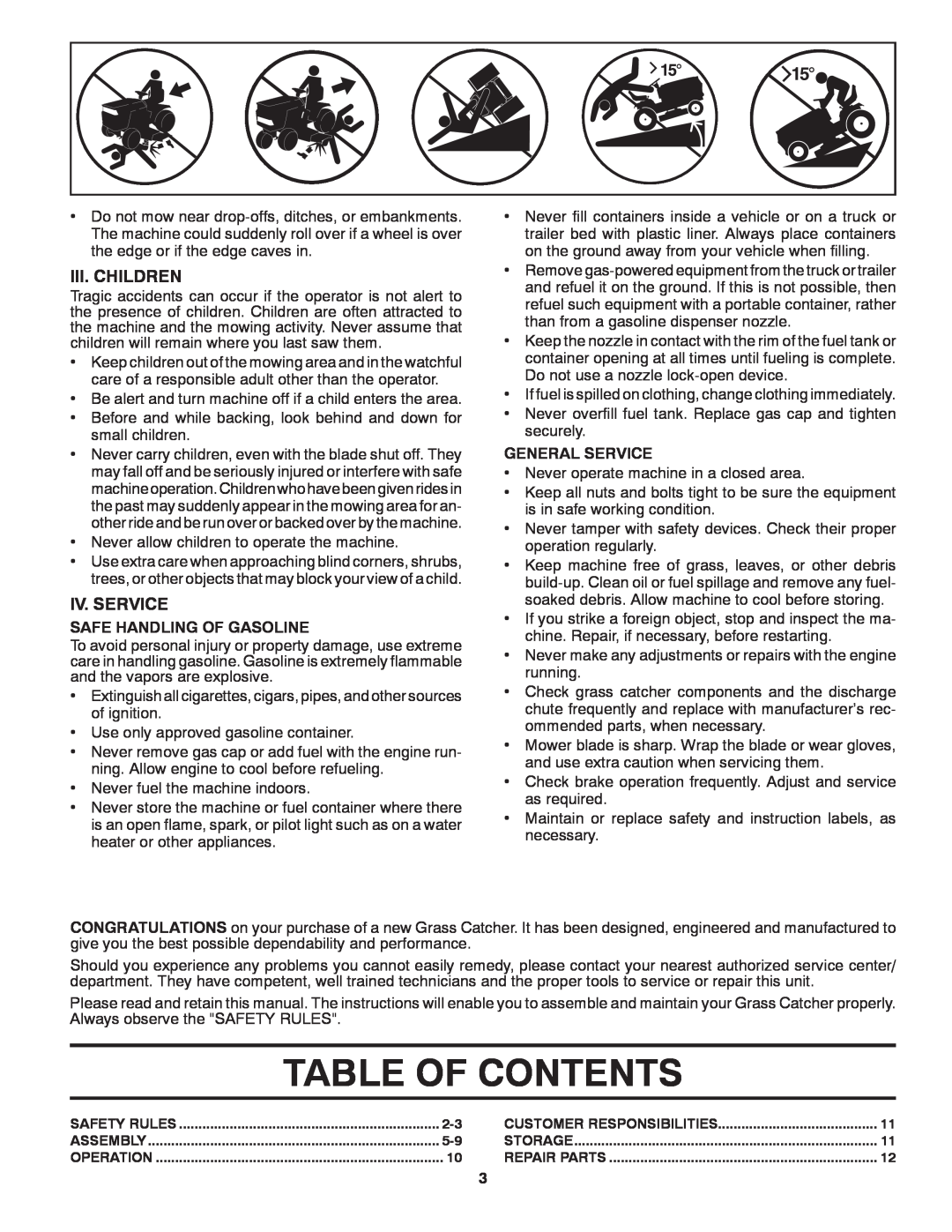 Weed Eater G26LRV, 960 73 00-27, 532 43 46-60 owner manual Table Of Contents, Iii. Children, Iv. Service 